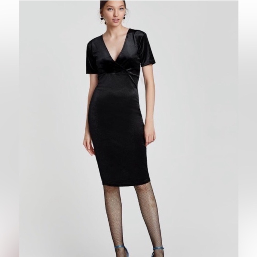 Zara Black Velvet Midi Dress